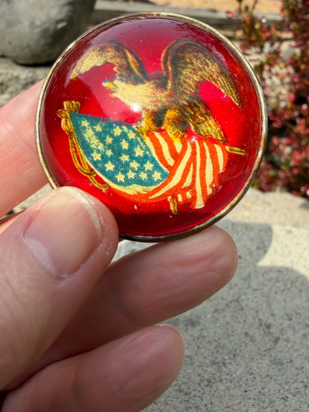 Rare, Vintage Patriotic Eagle Flag Button Pin